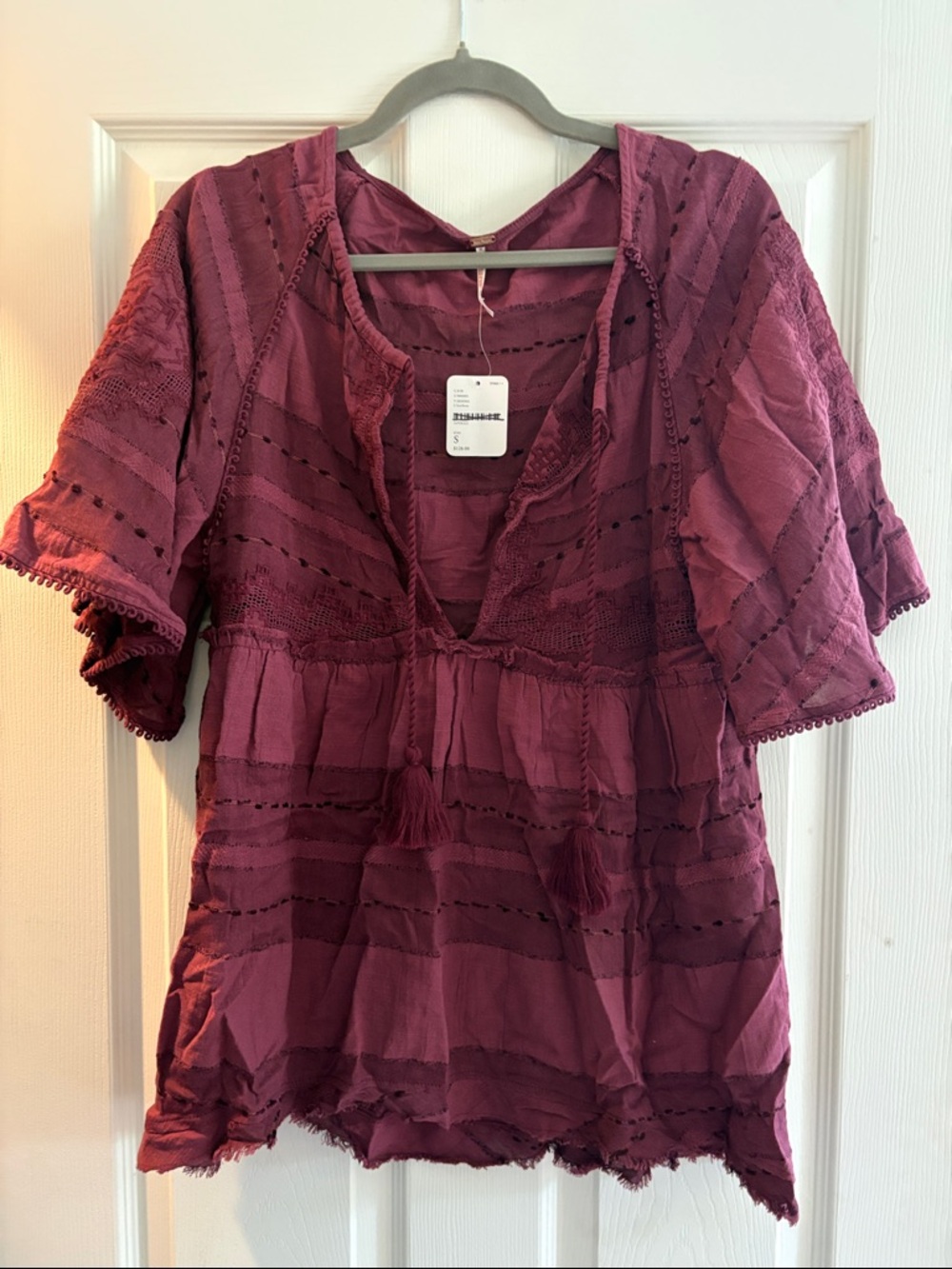 Free People Embroidered Tassel Tunic in Berry